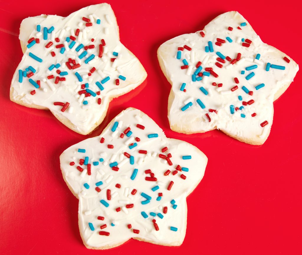 Fourth of July Star Cookies with Icing & Sprinkles Food Picture
