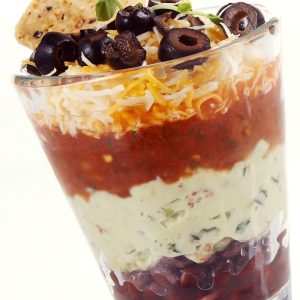 Fresh 5 Layer Mexican Dip in Glass Tumbler Food Picture