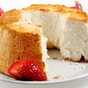 Angel Food Cake on Plate with Strawberries Food Picture