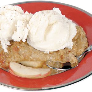 Apple Crisp with Cream and Spoon Food Picture