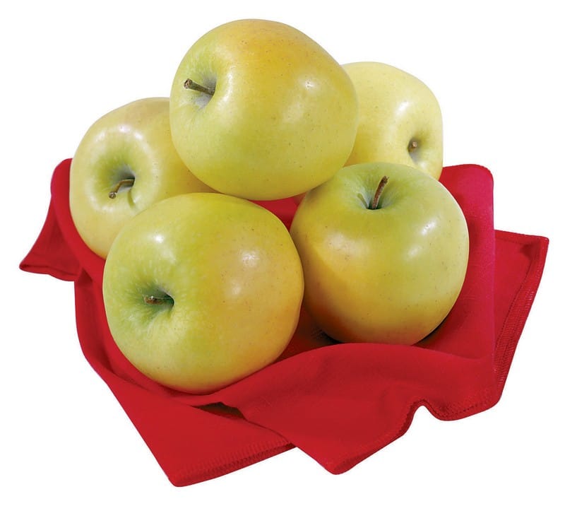 Golden Delicious Apples on Red Napkin Isolated Food Picture