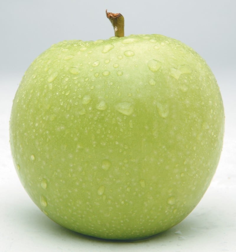 Washed Granny Smith Apple on White Surface Food Picture