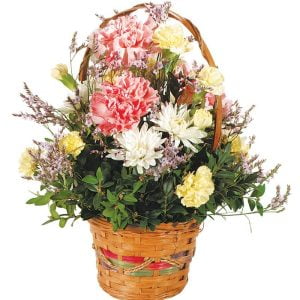 Floral Arrangement in Wooden Basket Food Picture