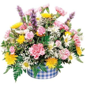 Floral Arrangement in Checkered Vase Food Picture