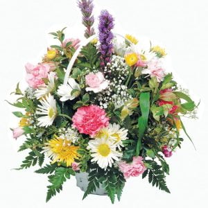 Floral Assortment in White Basket Food Picture