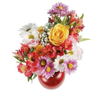 Spring Floral Arrangement in Red Vase Food Picture