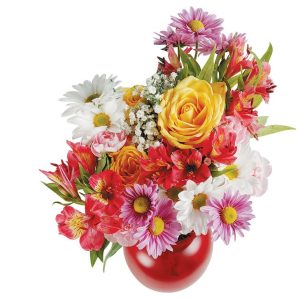 Spring Floral Arrangement in Red Vase Food Picture