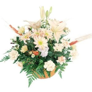 Fall Floral Arrangement in Light Colored Basket Food Picture