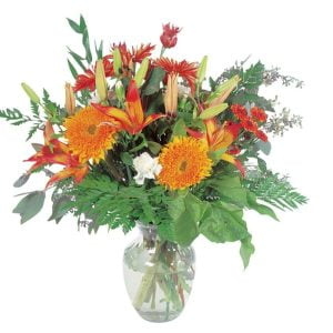 Fall Floral Arrangement in Clear Vase Food Picture