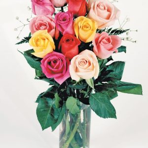 Colorful Rose Assortment in Clear Vase Food Picture