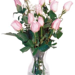Light Pink Rose Floral Arrangement in Clear Vase Food Picture