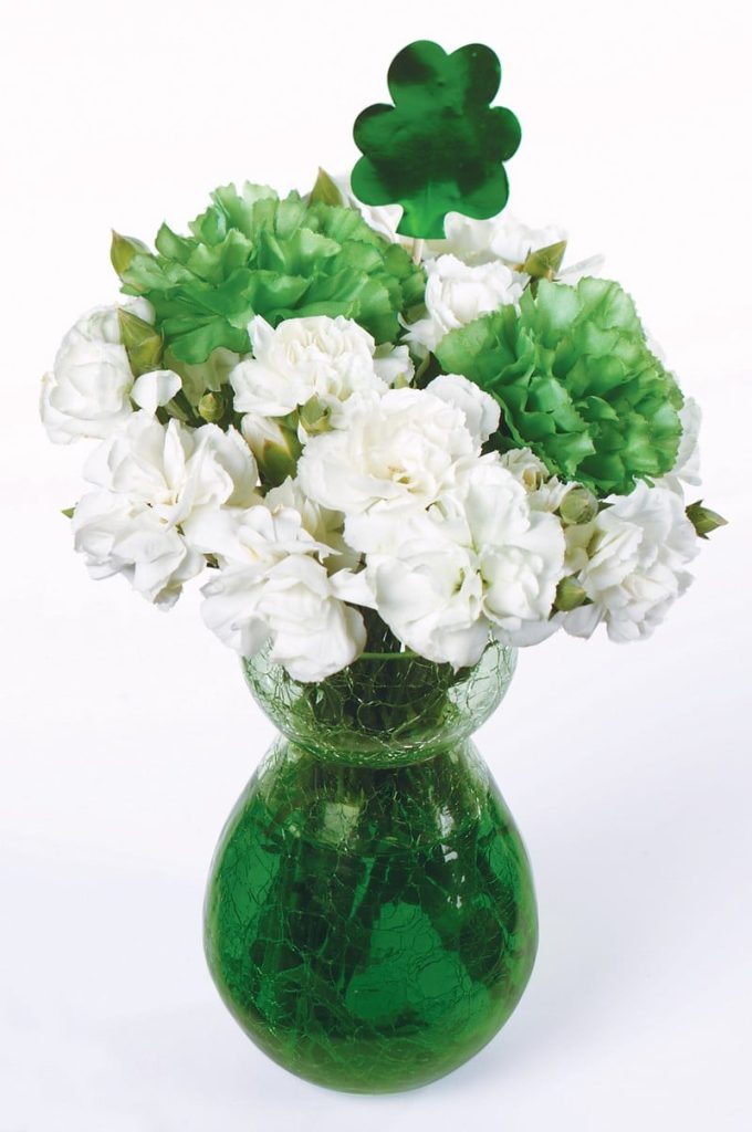 St. Patrick's Day Floral Arrangement in Green Vase Food Picture