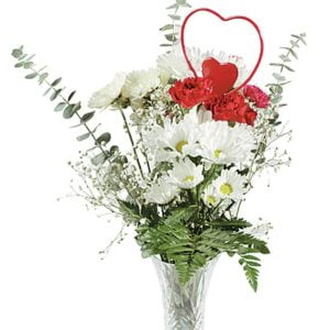 Valentine's Day Floral Arrangement in Clear Vase Food Picture