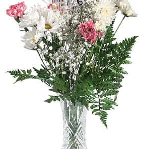 Valentine's Day Arrangement in Clear Vase Food Picture