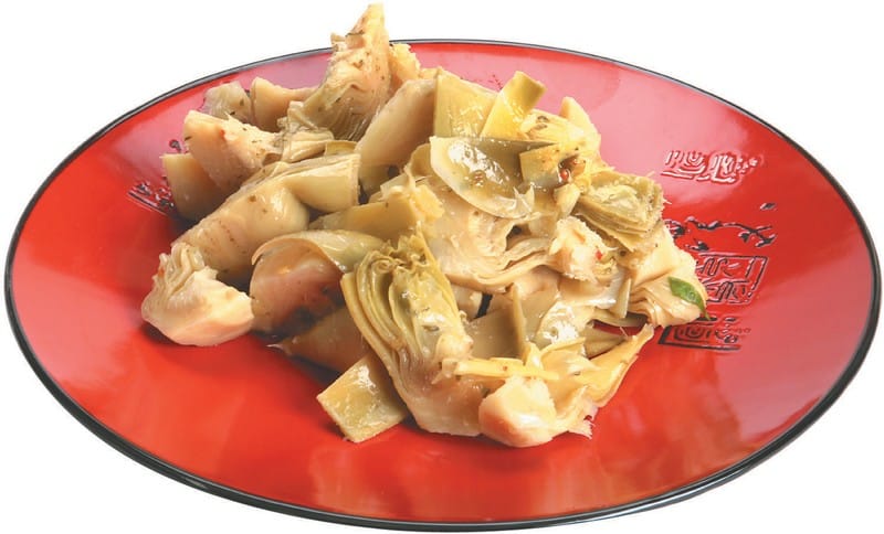 Artichoke Hearts on a Red Plate Food Picture