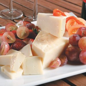 Asiago Cheese and Fruit on a Plate Food Picture