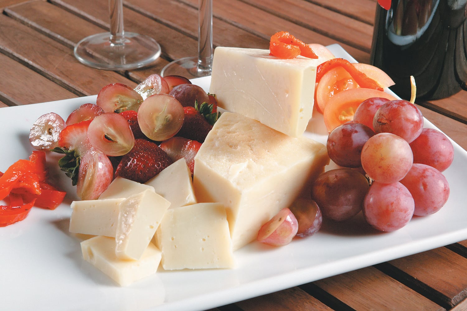 Asiago Cheese and Fruit on a Plate Food Picture