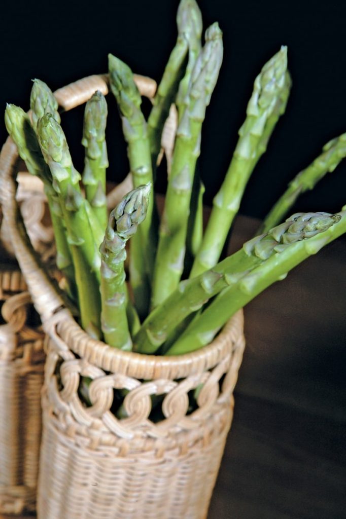 Asparagus in Basket with Black Background Food Picture