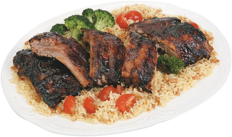 Cooked BBQ Ribs Over Rice Food Picture