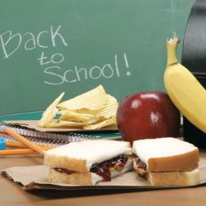 Back To School Display with Peanut butter and Jelly Sandwich Banana and Apple Food Picture