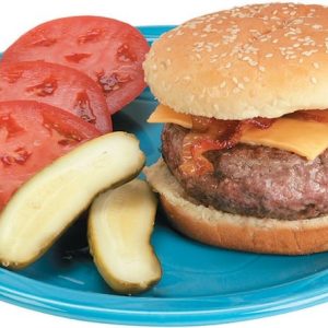 Bacon Cheeseburger with Pickles and Tomatoes Food Picture