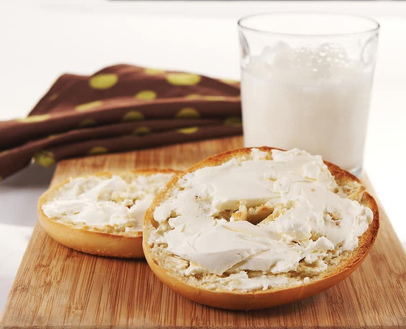 Bagel with CreamCheese and Milk - Prepared Food Photos, Inc.