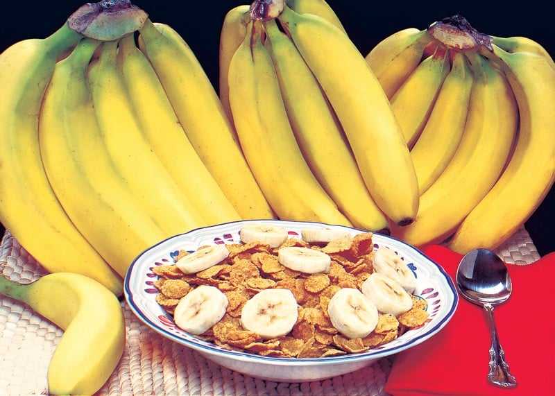 Fresh Banana Bunches With Bowl of Cereal Food Picture