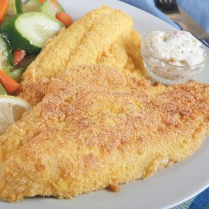 Basa Fillets on Plate with Sauce and Vegetables Food Picture
