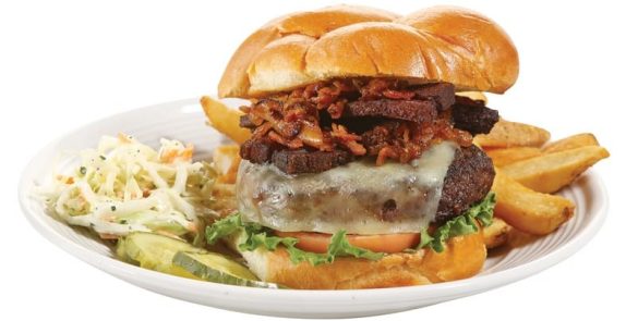 BBQ Bacon Cheeseburger with Fries and Coleslaw Food Picture