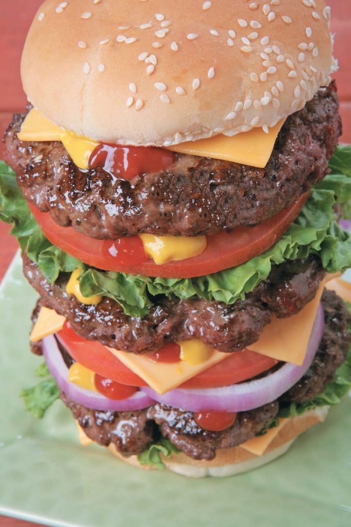 Triple Cheeseburger on Plate Food Picture