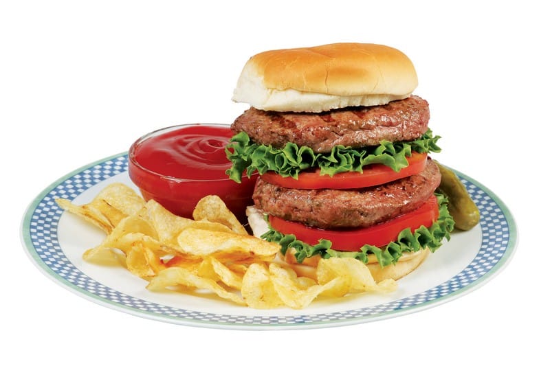 Double Hamburger with Chips and Ketchup Food Picture