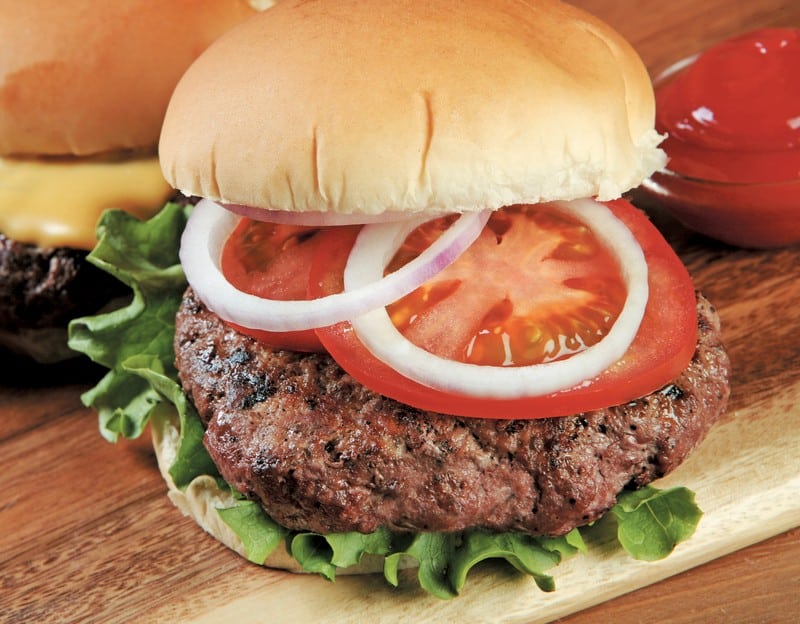 Fresh Hamburger with Onions and Tomatoes Food Picture