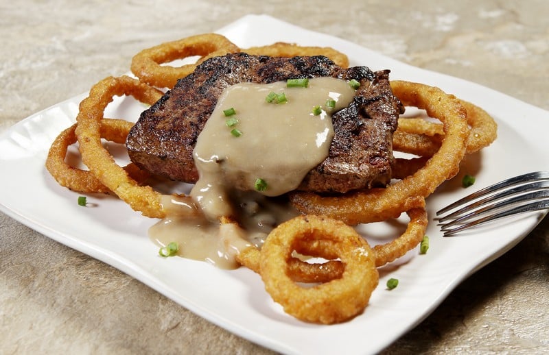 Tender Beef Liver and Onion Rings Dinner with Sauce Food Picture