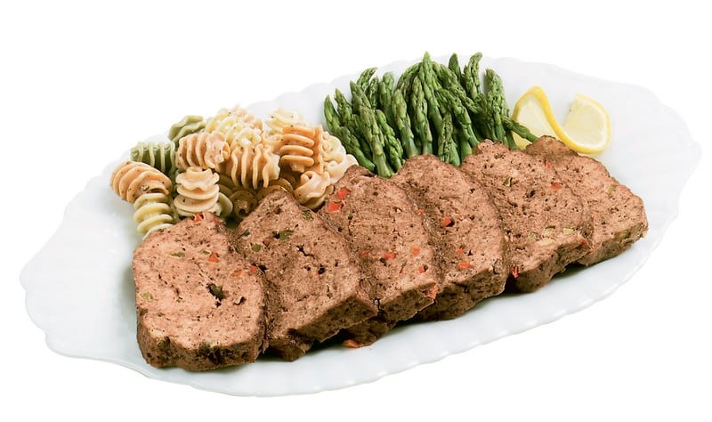 Fresh Sliced Beef Meatloaf with Pasta and Asparagus Food Picture