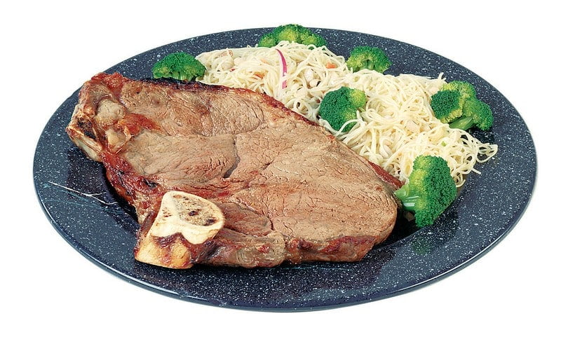 Fresh Cooked Bone-In Beef New York Sirloin Steak over Pasta Food Picture