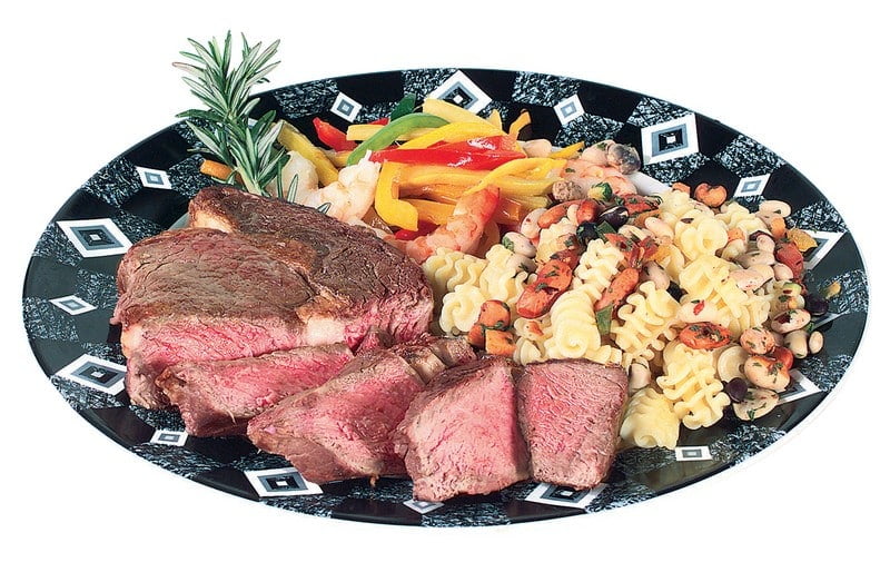 Cooked Sliced Beef Rib Eye Steak with Pasta Food Picture