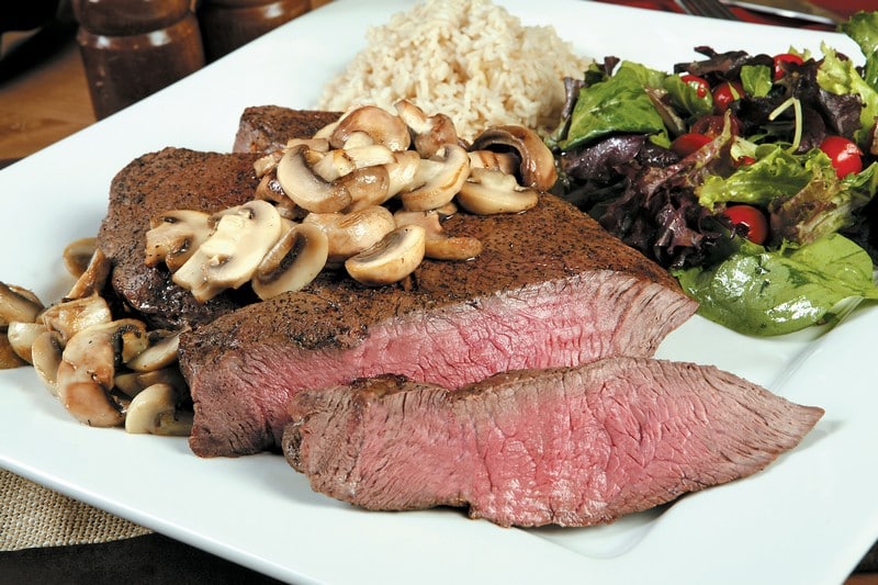 Cooked Beef Shell Steak with Rice and Salad Food Picture