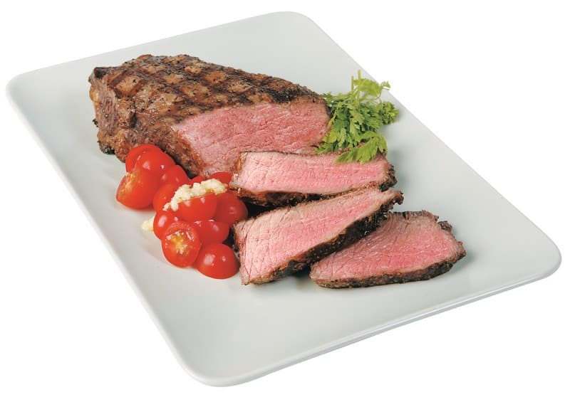 Cooked Beef Shell Steak Sliced with Tomatoes Food Picture