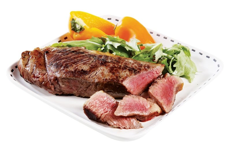Beef Steak Strip on a Plate with Lettuce and Pepper Food Picture