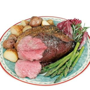 Beef Tip Roast on a Plate with Asparagus and Potatoes Food Picture