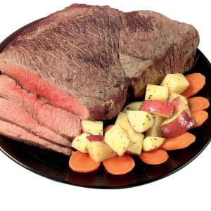 Beef Top Round Steak on Plate with Potatoes Food Picture