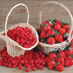 Assorted Berries in and around Baskets on Wooden Surface Food Picture