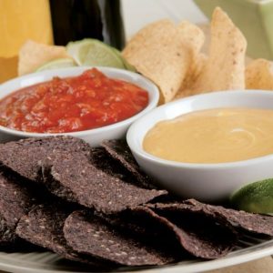 Blue Chips with Salsa and Cheese Dip Food Picture