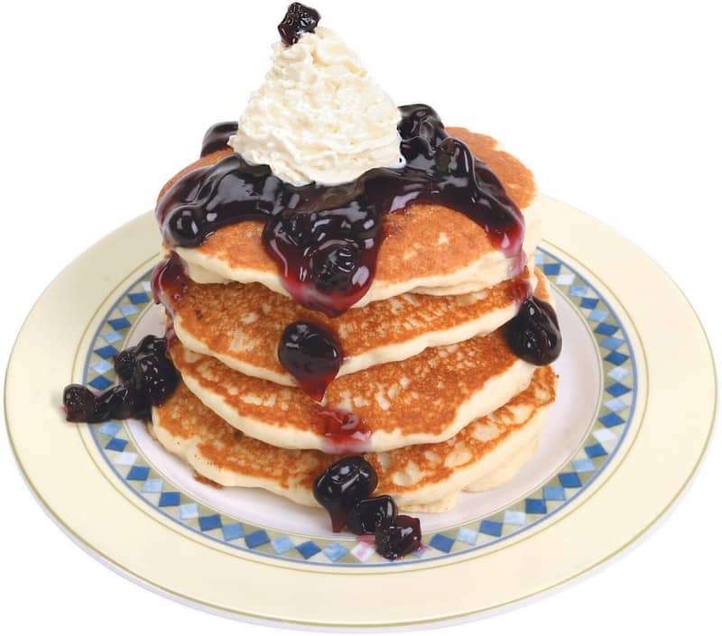 Stack of Pancakes with Blueberry Syrup and Whip Cream Food Picture