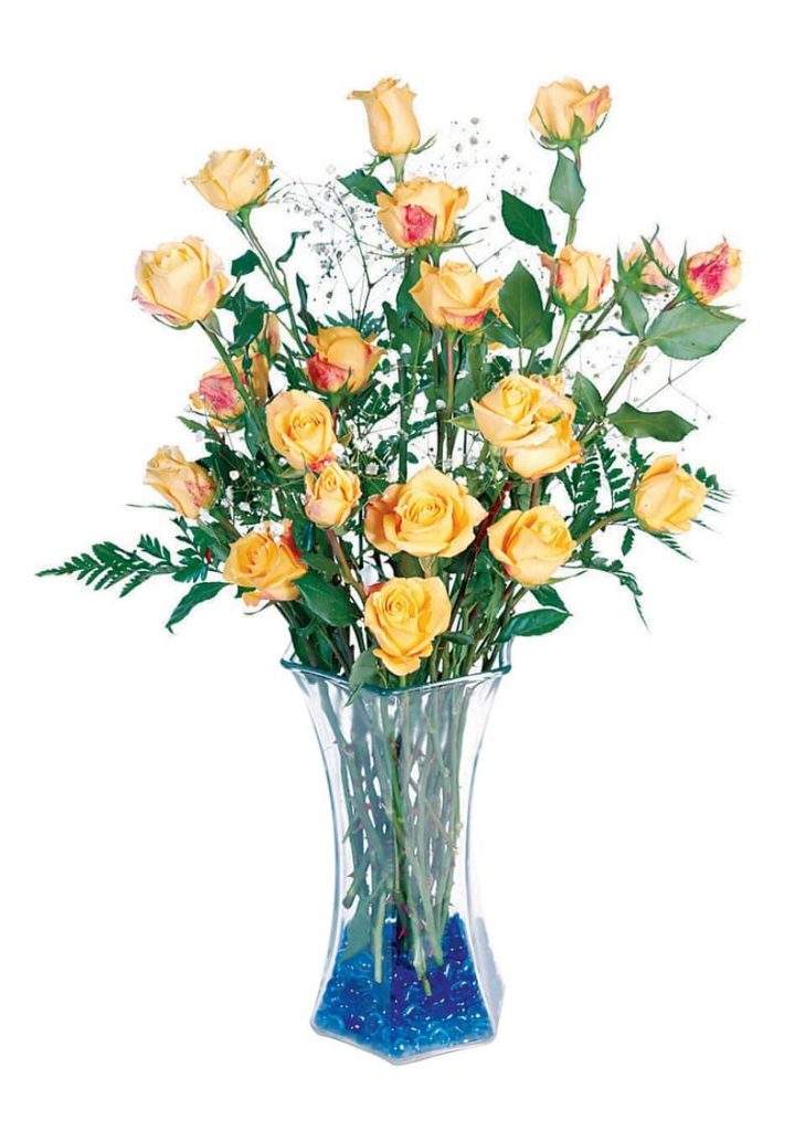 Yellow Rose Bouquet in Clear Vase Food Picture