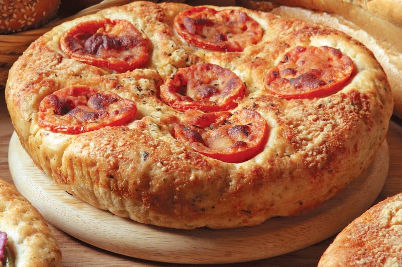 Focaccia Bread Loaf with Tomatoes Food Picture