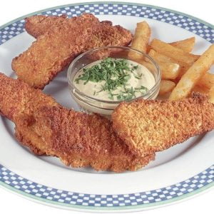 Breaded Fish and Fries on a Plate with Sauce Food Picture