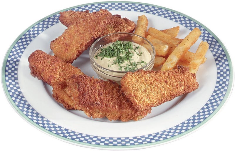 Breaded Fish and Fries on a Plate with Sauce Food Picture