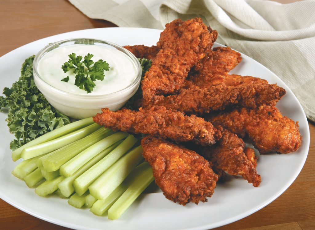Buffalo Chicken Tenders with Celery Sticks and Dip Food Picture
