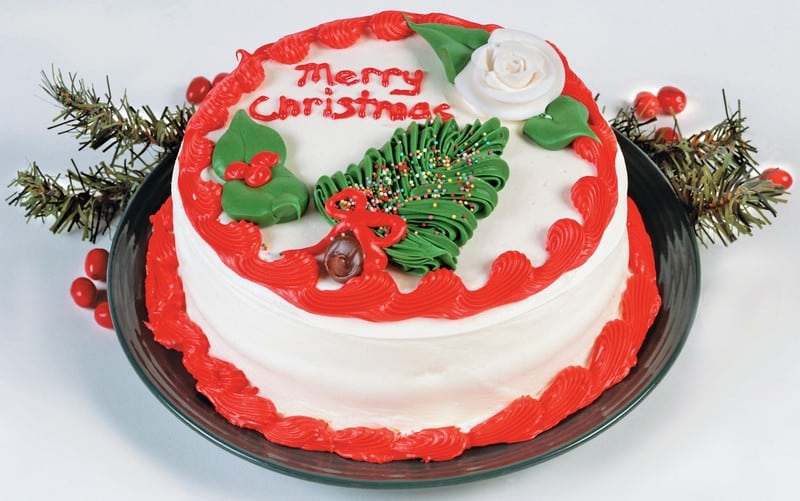 Christmas Cake with Garnish on Black Plate Food Picture